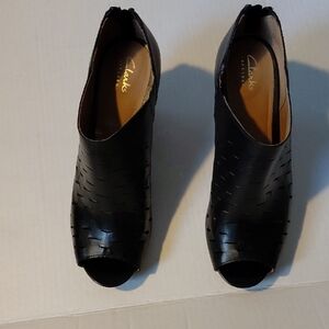 Clarks Black Woven Peep Toe Heels